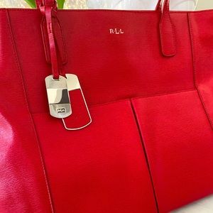 RALPH LAUREN red leather “Lauren” women’s handbag